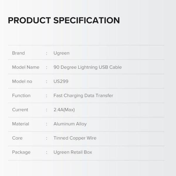 Ugreen 60521 Usb A To 8 Pin 90 Degree Angel Cable 1M Cables & Adapters