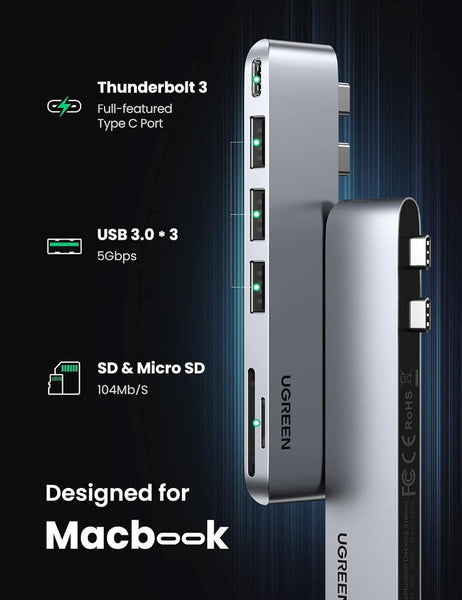 Ugreen 60560 Usb C Hub For Macbook Aluminum Type C Adapter With 3 3.0 100W Usb Cables Hubs & Adapters