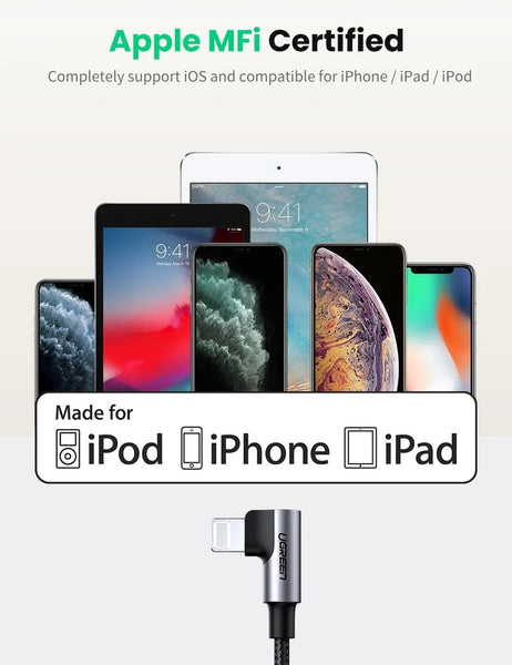 Ugreen 60763 90 Degree Usb C To Iphone 8 Pin Cable 1M Cables & Adapters