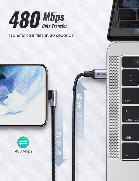 Ugreen 80714 Usb C 2.0 To Angle Cable Black 3M Usb Cables Hubs & Adapters