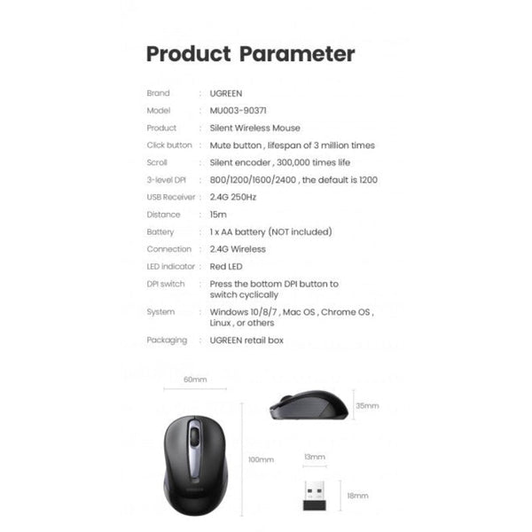 Ugreen 90371 Mini Portable Wireless Mouse Mice Trackballs & Touchpads