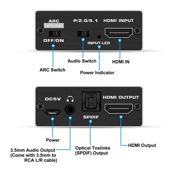 Simplecom Cm425 Hdmi 2.0 Audio Extractor Optical Spdif And 3.5Mm Stereo With Arc 4K@60Hz Monitor/Av Cables & Adapters
