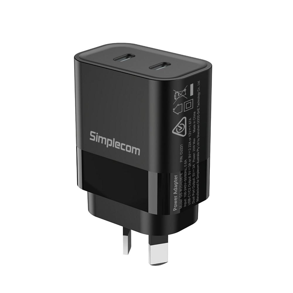 Simplecom Cu221 Dual Usb Fast Wall Charger Pd 20W For Phone Tablet Chargers & Cradles