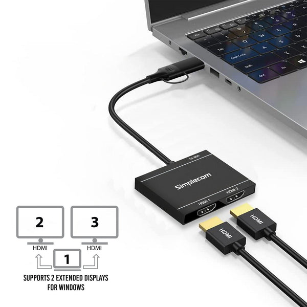 Simplecom Da327 Usb 3.0 Or C To Dual Hdmi Display Adapter For 2X 1080P Extended Screens Video Cables & Adapters