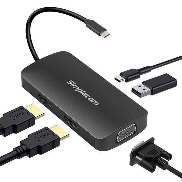 Simplecom Da451 In Usb C Multiport Adapter Mst Hub With Vga And Dual Hdmi Usb Cables Hubs & Adapters
