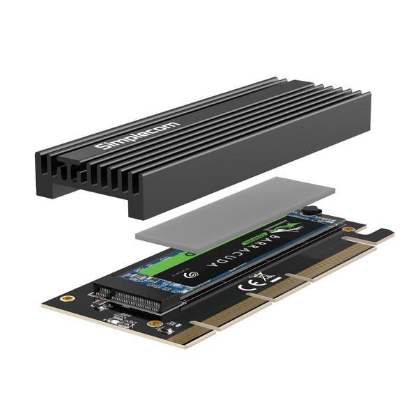 Simplecom Ec415b Nvme M.2 Ssd To Pcie X4 X8 X16 Expansion Card With Aluminium Heat Sink Black Drive Enclosures & Docks