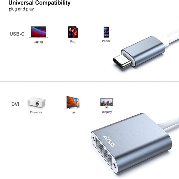 Benfei 000164Gy Usb C To Dvi Adapter [Thunderbolt 3/4 Compatible] Monitor/Av Cables & Adapters