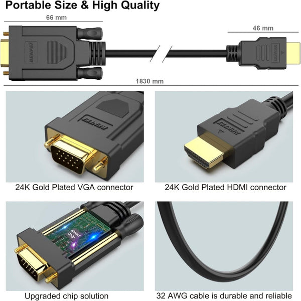 Benfei Hdmi To Vga Male Male1.8M Cable Monitor/Av Cables & Adapters