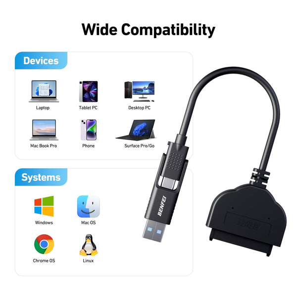 Benfei 2In1 Usb C/Usb 3.0 To Sata Iii Hard Driver Adapter Drive Cables & Adapters