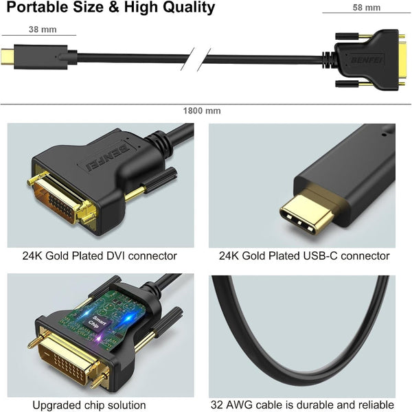 Benfei Usb C To Dvi Cable 1.8M Monitor/Av Cables & Adapters
