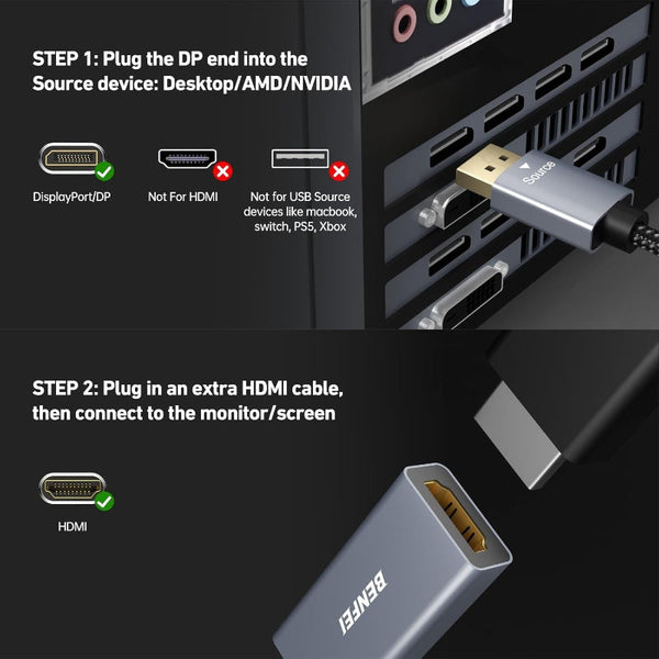 Benfei 4K Displayport To Hdmi Adapter (2K 60Hz 1080P 120Hz) Uni Directional Port Monitor Converter Monitor/Av Cables & Adapters