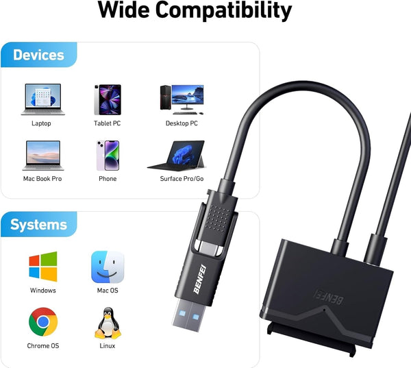 Benfei 221Bk Usb 3.0 To Sata Iii Hard Drive Adapter For 2.5/3.5 Inch Hdd/Ssd With 12V/2A Power Support Uasp Usb Cables Hubs & Adapters