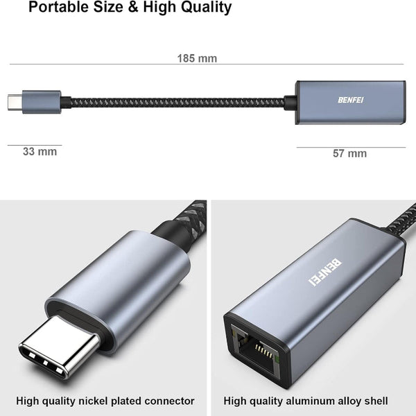 Benfei Usb C To Ethernet Adapter (Thunderbolt 3 Rj45) Splitters Couplers & Adapters