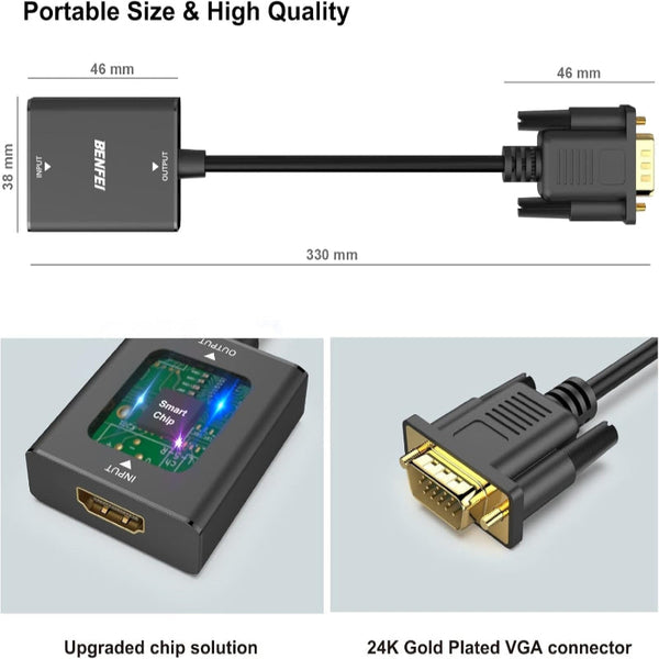 Benfei Hdmi To Vga Uni Directional Computer Monitor Adapter (Female Male) With 3.5Mm Audio Jack Monitor/Av Cables & Adapters