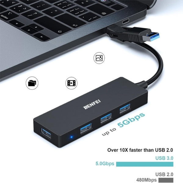 Benfei 000291Bk 4 Port Usb 3.0 Ultra Flat Data Hub C With Ports Adapter Usb Cables Hubs & Adapters