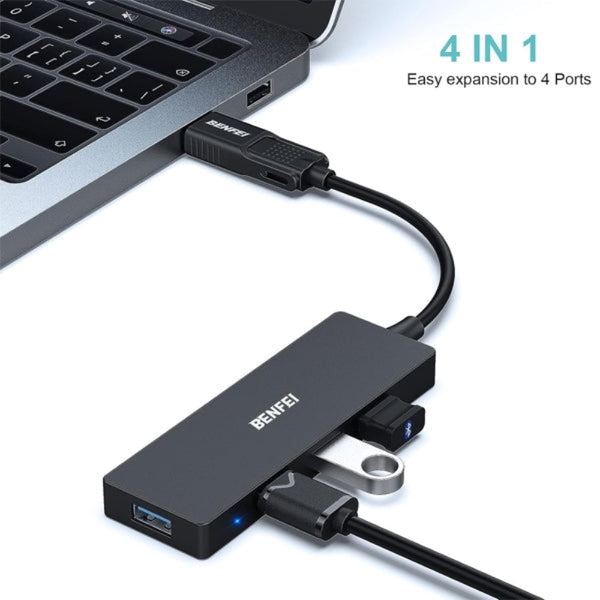 Benfei 000291Bk 4 Port Usb 3.0 Ultra Flat Data Hub C With Ports Adapter Usb Cables Hubs & Adapters