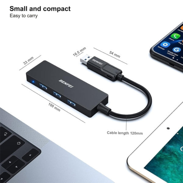 Benfei 000291Bk 4 Port Usb 3.0 Ultra Flat Data Hub C With Ports Adapter Usb Cables Hubs & Adapters