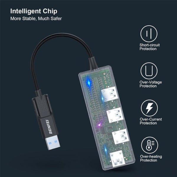 Benfei 000291Bk 4 Port Usb 3.0 Ultra Flat Data Hub C With Ports Adapter Usb Cables Hubs & Adapters