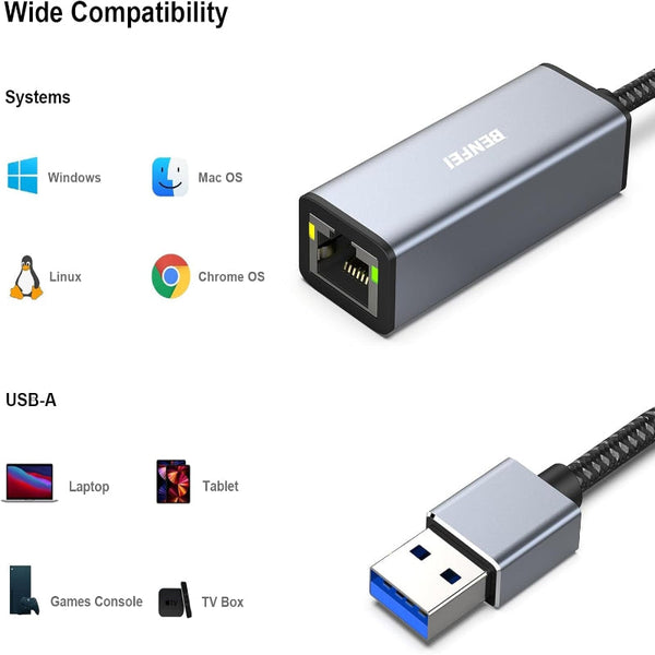 Benfei Usb 3.0 To Gigabit Ethernet Adapter Ethernet Cables (Rj 45/8P8c)