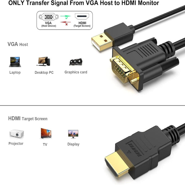 Benfei 324Bk Vga To Hdmi Cable With Audio 1080P Uni Directional 1.8M Monitor/Av Cables & Adapters