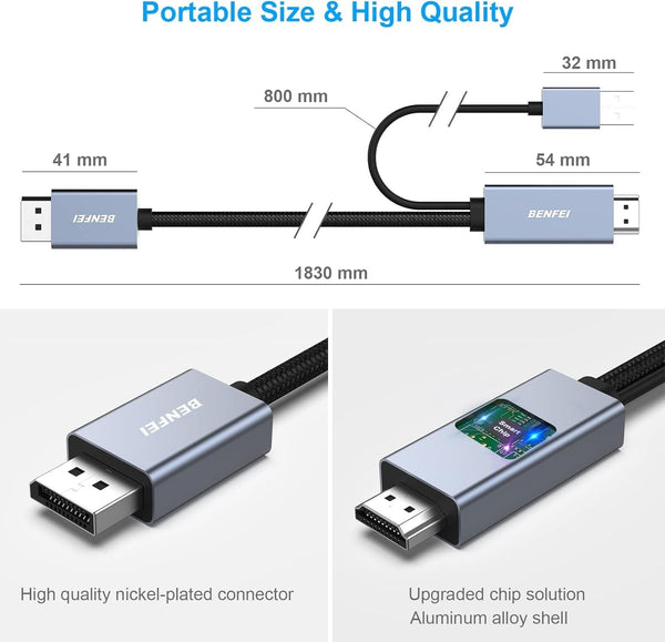Benfei 344Gy 1M Hdmi To Displayport Unidirectional 4K Active Cable With Usb Powered Monitor/Av Cables & Adapters