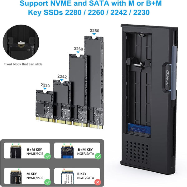 Benfei 345Gy M.2 Nvme Sata Ssd Enclosure 10 Gbps Usb Type C/Type A To Pci Key/(B+M) Drive Enclosures & Docks