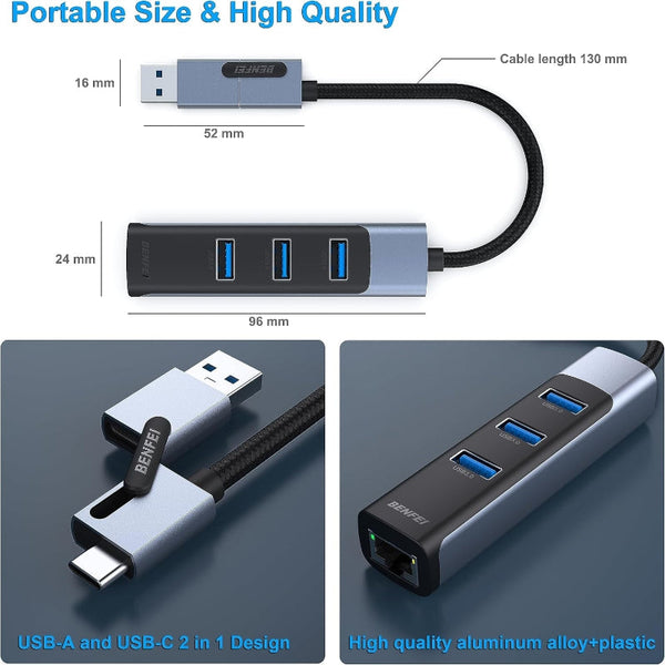 Benfei 350Gy 2 In 1 Usb C+Usb 3.0 To Rj45 Gigabit Ethernet Port Hub Usb Cables Hubs & Adapters