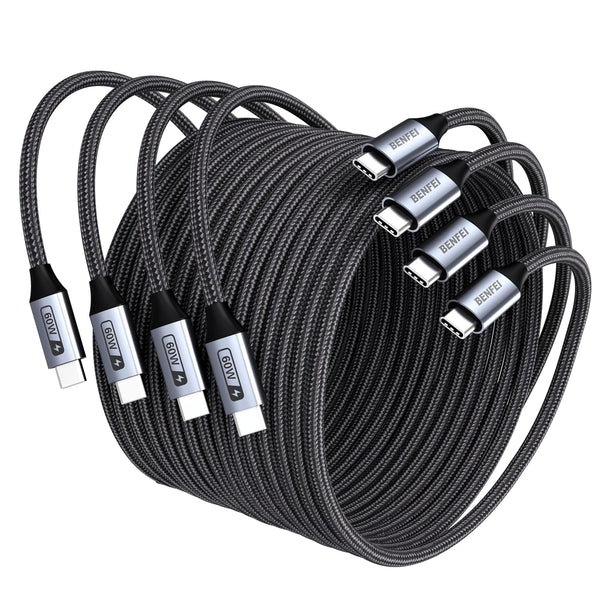 Benfei 000382Gy 4P Usb C Fast Charging 60W Cable Pack(3.3Ft/1M X + /6.6Ft/2M 2) Nylon Braided For I Phone 15/16/17 And Samsung Google Phone. Cables &