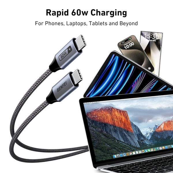 Benfei 000383Gy Usb C To Cable (4K@120Hz) 100W Pd Fast Charging 10Gbps Data Transfer For I Phone 15/16/17 And Samsung Google 1M Cables & Adapters