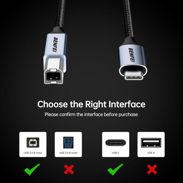 Benfei 405Gy 3M Usb To C Printer Cable Nylon Braided Premium Aluminium Alloy Case 2M Usb Cables Hubs & Adapters