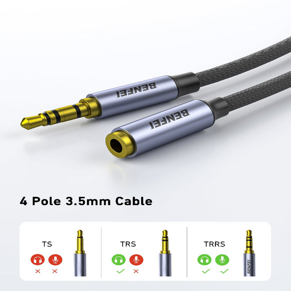 Benfei 421Gy 1M 3.5Mm Male To Female Aux Extension Cable Trrs Pole Stereo Audio Jack Cord For Headphones Microphone Smartphones Pc Laptop Speakers Aud