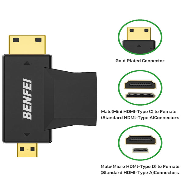 Benfei 434Bk Micro Hdmi + Mini Male To Female Adapter Cables & Adapters