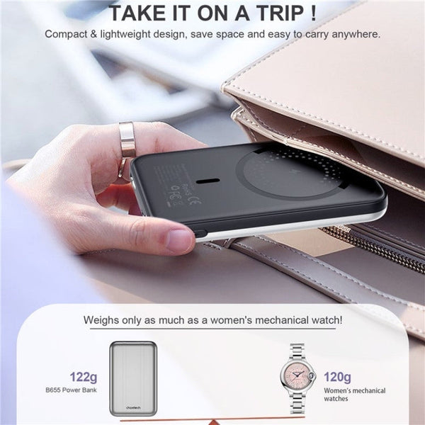 Choetech B655 Sl 5000Mah Magnetic Wireless Power Bank 10W (Silver) Battery Chargers