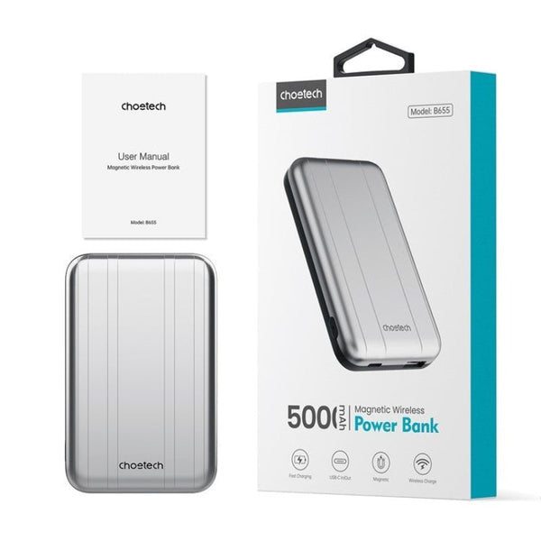 Choetech B655 Sl 5000Mah Magnetic Wireless Power Bank 10W (Silver) Battery Chargers