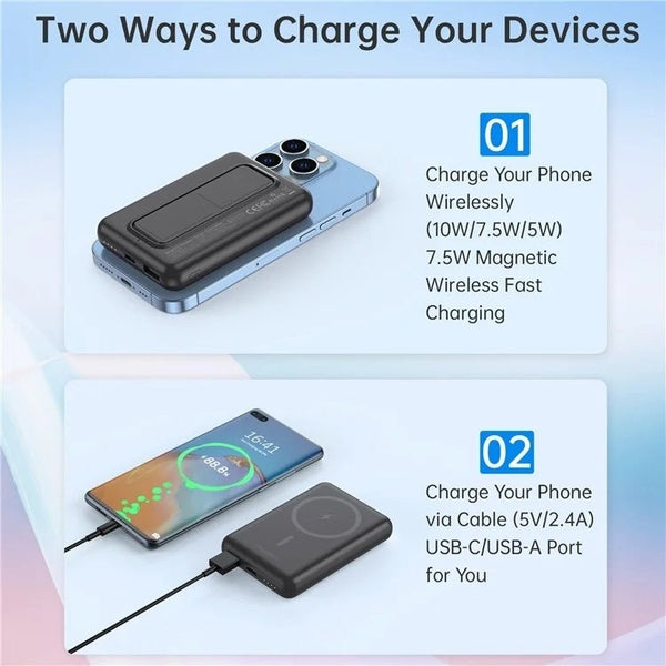 Choetech B662 Bk Usb A + Usb C Wireless Magnetic Power Bank 5000Mah Black Batteries