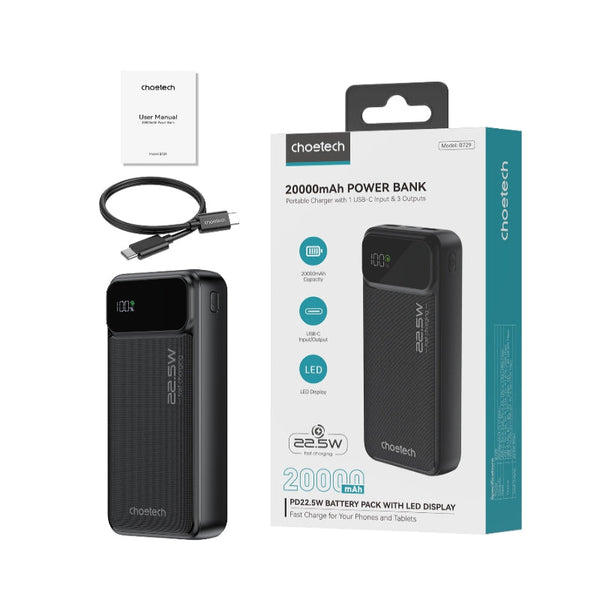 Choetech B729 20000Mah Power Bank Pd22.5W With Digital Display Battery Chargers