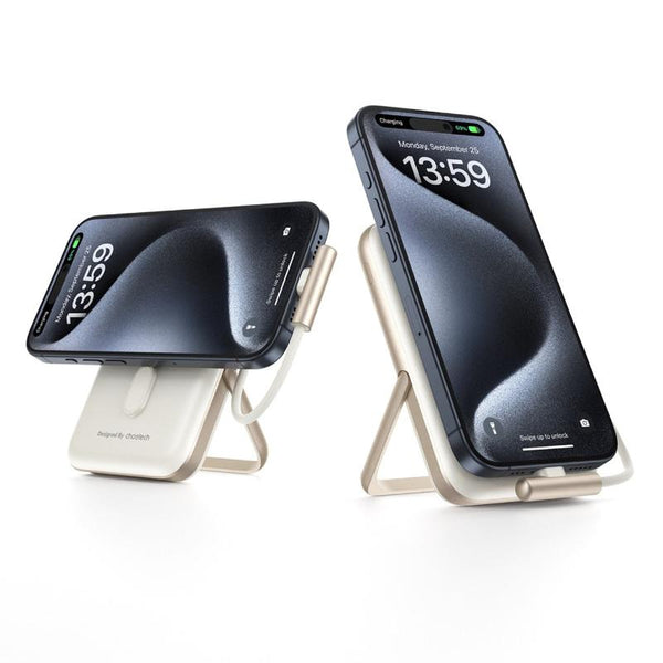 Choetech B735 Wh 10000Mah 20W Magleap Wireless Power Bank White With Phone Holder And Build In Cable Chargers & Cradles