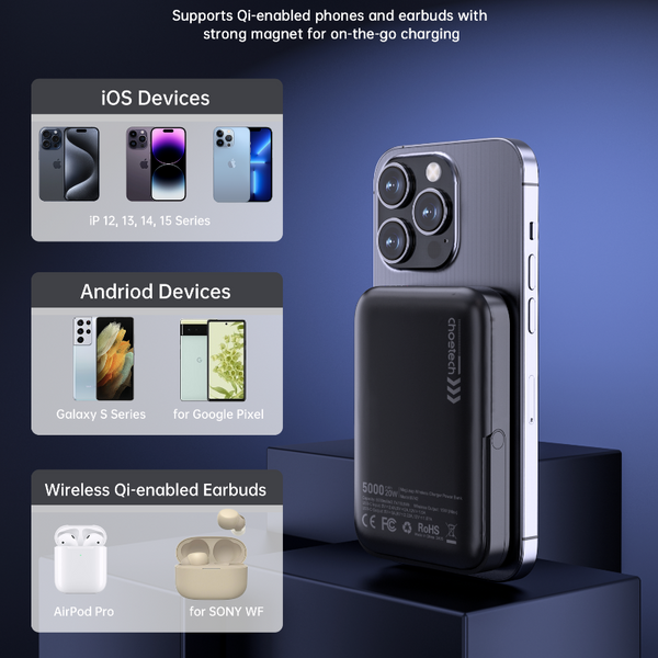 Choetech B743 Bk 10000Mah Pd20w Magnetic Power Bank With Holder Black Chargers & Cradles