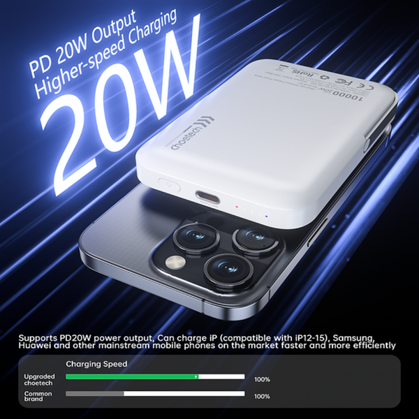 Chargers & Cradles Choetech B743 Wh 10000Mah Pd20w Magnetic Power Bank With Holder White
