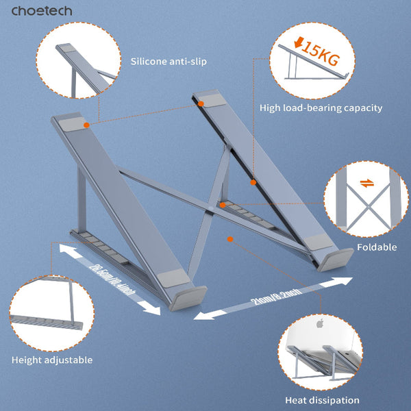 Choetech H055 Gy Aluminum Foldable Laptop Stand Stands Holders & Car Mounts