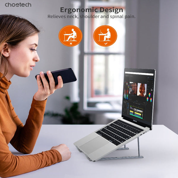 Choetech H055 Gy Aluminum Foldable Laptop Stand Stands Holders & Car Mounts