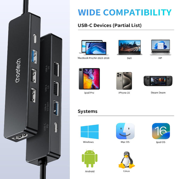 Choetech Hub M80 5 In 1 Multifunctional Usb Cables Hubs & Adapters
