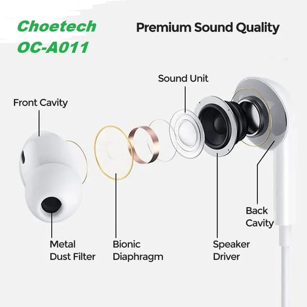 Choetech Oc A011 Usb In Ear Headphones 1.2M White Wired Earphones