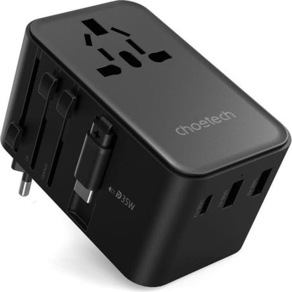 Choetech Pd5020 35W Eu/Us/Aus/Uk Travel Adapter With Built In Usb C Cable Black Other Travel Accessories