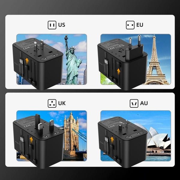Choetech Pd5020 35W Eu/Us/Aus/Uk Travel Adapter With Built In Usb C Cable Black Other Travel Accessories