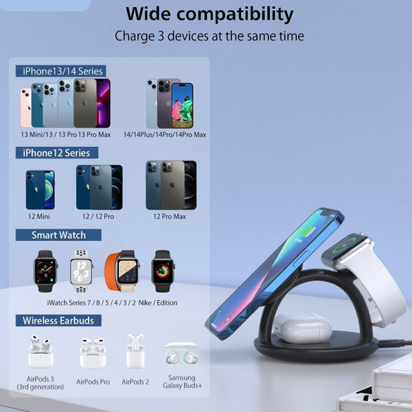 Chargers & Cradles Choetech T587 F 3 In 1 Magnetic Wireless Charger Station For Iphone 12/13/14/Airpods Pro/Iwatch