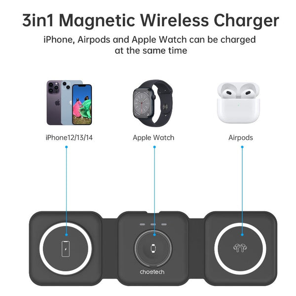 Chargers & Cradles Choetech T588 F Bk 3 In 1 Foldable Fast Wireless Charger For Phone/Watch/Earphone