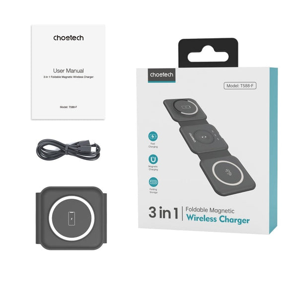 Choetech T588 F Bk 3 In 1 Foldable Fast Wireless Charger For Phone/Watch/Earphone Chargers & Cradles
