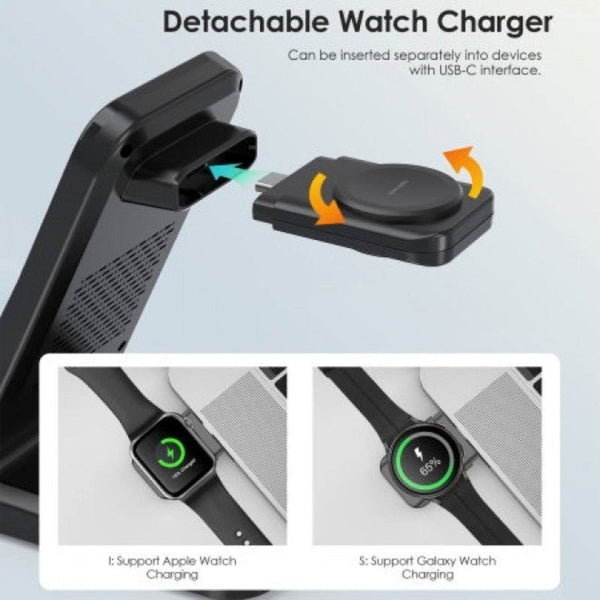 Choetech T608 F Bk 15W 4 In 1 Wireless Charger Stand For Iwatch And Samsung Watch (Black) Chargers & Cradles