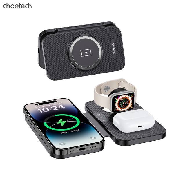 Choetech T616 F Bk 3In1 Magnetic Foldable Wireless Charger Chargers & Cradles